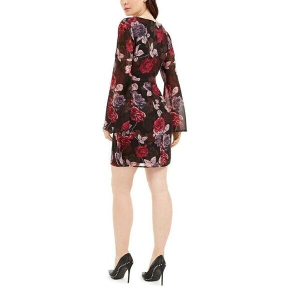 GUESS NWT $108 Black/Red V-Neck Floral Short Dress - Picture 2 of 8